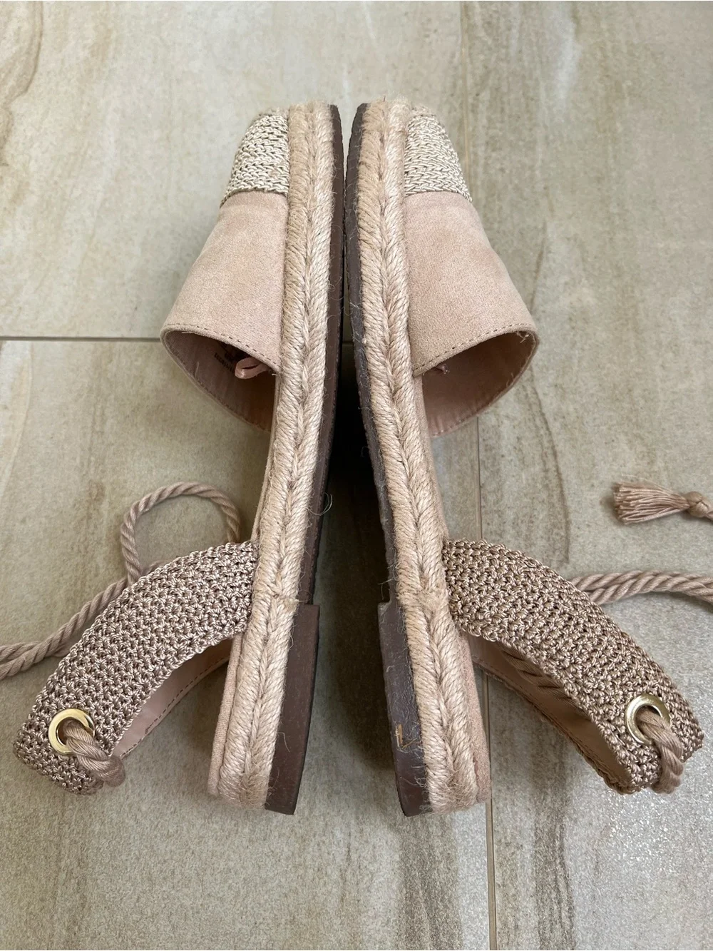Zara Beige Rope Espadrille Flats with Ankle Wraps